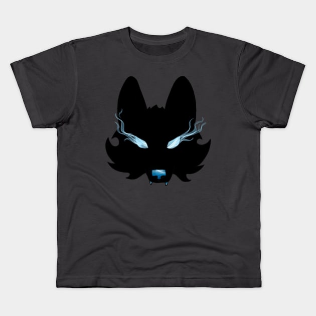 Blue Eyed Black Wolf Mask Kids T-Shirt by Lady Lilac